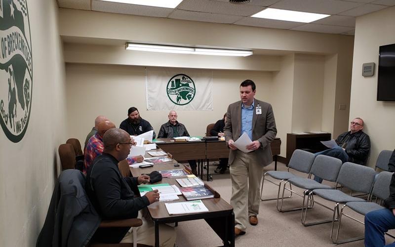 The Breckenridge City Commissioners receive a report from Stephens Memorial Hospital CEO Matt Kempton at their monthly meeting on Tuesday, March 5. BA photo by James Norman