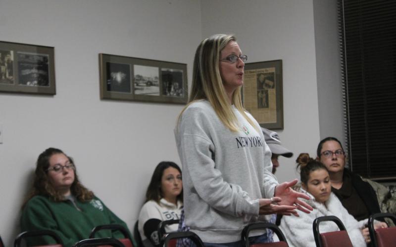 Catherine Boles speaks to the board on issues of harassment and bullying at North Elementary. Boles asked to know what was being done about a specific situation. BA photo by James Norman