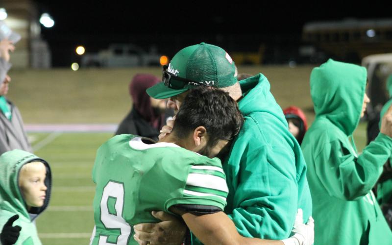 Angel Ruiz (9) becomes emotional after the Bucks playoff loss Thursday night. Ruiz had three touchdowns on the night, including two in the fourth quarter. BA photo by James Norman