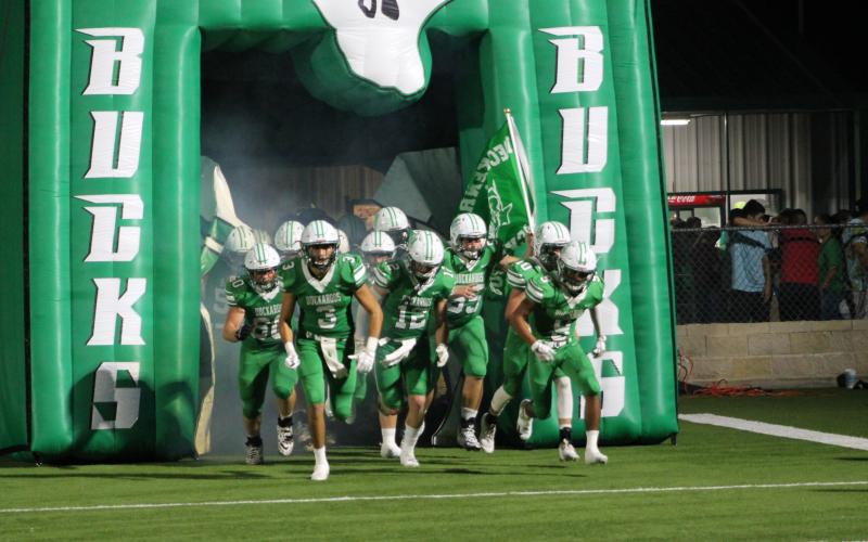 The Buckaroos come onto the field after halftime. BA photo by James Norman