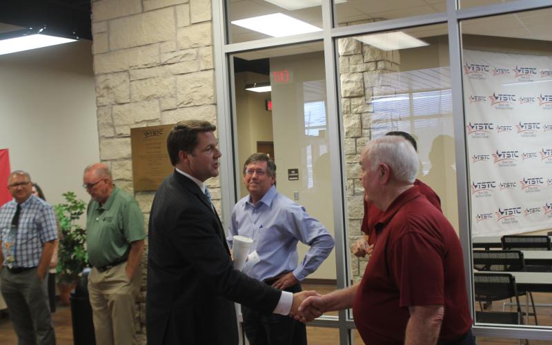 U.S. Rep Jodey Arrington greets several officials from the area. Arrington spoke to the attendees for about 30 minutes and took questions for another 30 minutes.