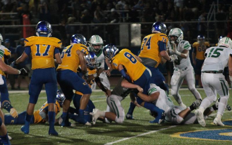 The Breckenridge defense makes a tackle on the Brock quarterback. The defensive side of the ball has been consistent for most of the season thus far. On Friday, they gave up one score in the first half and kept them out for the remainder. Field position over time broke them down in the second half, when they gave up two scores. BA photo by James Norman