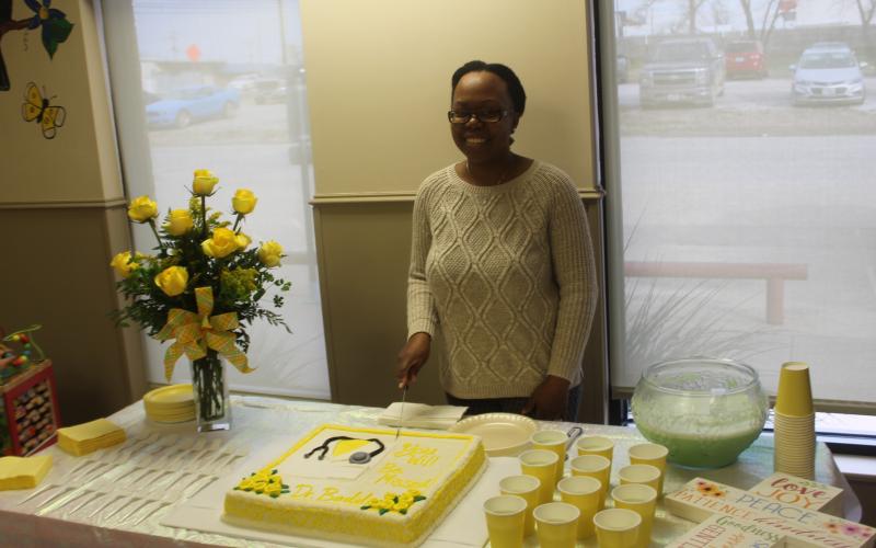 Dr. Susan Badidi was sent off Friday afternoon, Jan. 18 at the Breckenridge Medical Center by friends and colleagues. To help send her off was a cake and punch. Badidi is stepping away for an unspecified amount of time to be with her family, which includes her daughter, who was born in September. BA photo by James Norman