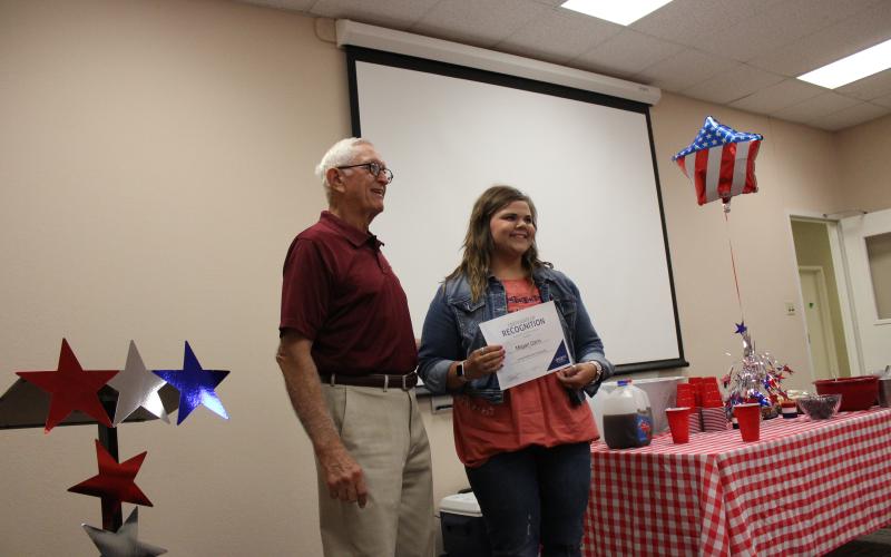 Burl McKelvain was on hand to present the scholarship given in his name and the recipient was Megan Gann, who is enrolled in the LVN program at TSTC. BA photo by Jean Hayworth