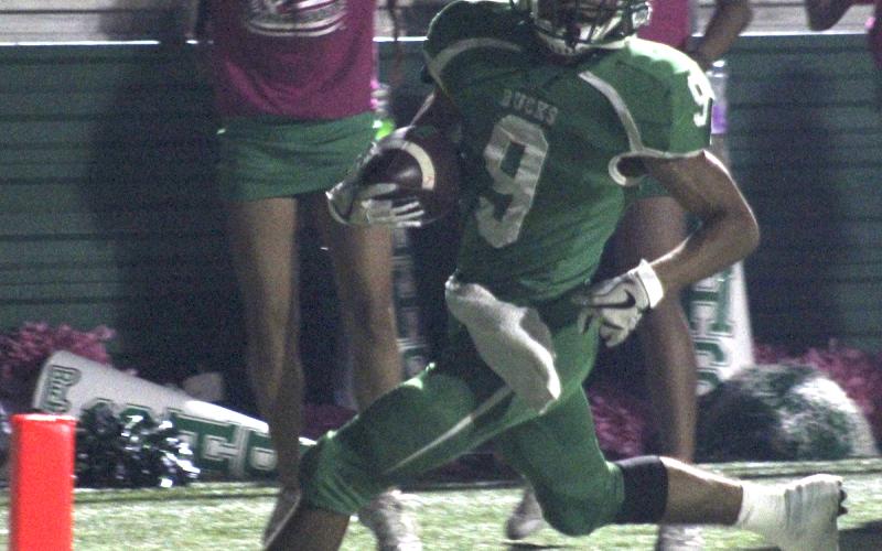 Breckenridge receiver Angel Ruiz crosses the goal line Friday night.