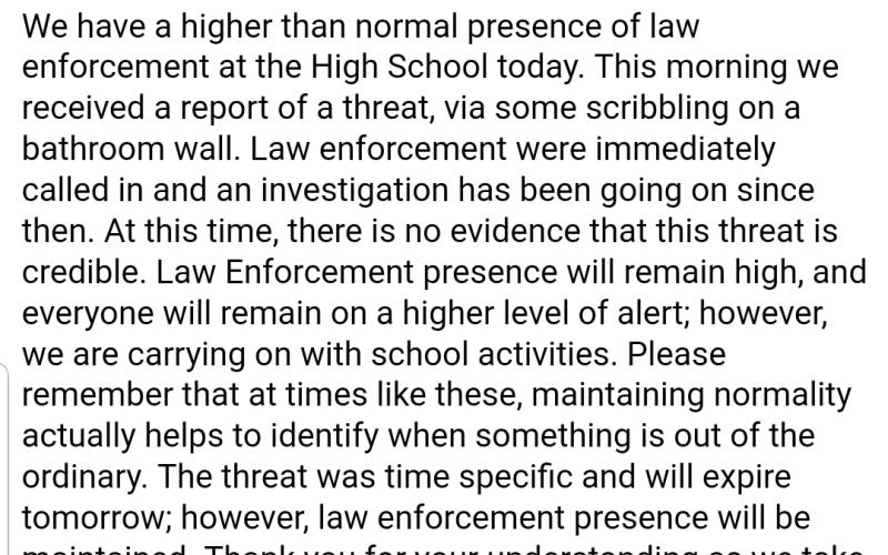 Breckenridge ISD announced Thursday a presence of law enforcement at the high school. Photo courtesy of Breckenridge ISD.