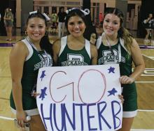 Breckenridge cheerleaders Solae Mendez, left, Giselle Reyes, middle and Cabel Perkins cheered on their fellow BHS Class of 2025 graduate Hunter Clayton during the Big Country All-Star basketball game Friday, June 6 at Moody Coliseum at Abilene Christian University. Photo/Alex Kielar