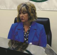 Breckenridge City Manager Cynthia Northrop speaks to city commissioners last week regarding the proposed tax rate of $1.05471 per $100 valuation. Photo/Mike Williams