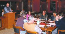 The Stephens County Commissioners Court listens to public comment regarding the wind farm agreement amendments during their meeting Monday, Feb. 10. Photo/Alex Kielar