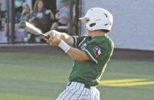 Brenham Walker recorded the third of four total hits in the game for the Bucks as they struggled to get much going beyond the first inning against tough Iowa Park pitcher, AJ Ramirez, in a 6-1 loss Thursday, May 1. Photo/Alex Kielar