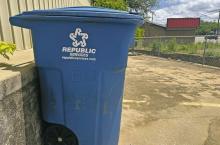 A Republic Services garbage can sits outside the Breckenridge American office. The company will continue to be the city’s solid waste provider after the commission awarded them the bid last week. Photo/Alex Kielar