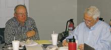 Stephens Memorial Hospital Board President Tom Echols, left, and interim CEO Mike Easley at the board’s Thursday, Jan. 30 meeting. Archive photo