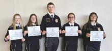 Woodson FFA Members Ella Hearne, Taylor Crook, Samuel Mills, Kaedyn Nowell, and Shirlie Stephens earned their Lone Star Degrees this year at the state convention in Dallas. Contributed photo/Brittany Kuykendall