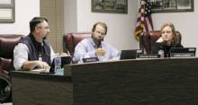 Breckenridge ISD Superintendent Bryan Allen, along with trustees Graham Reaugh and Carrol Kanady, discuss topics at the Monday, Dec. 12 BISD school board meeting. Photo/Stevie Watkins