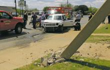 First responders responded to the scene of a vehicle wreck at approximately 1:40 p.m. Tuesday, April 11 near 1206 West Walker Street. The vehicle struck a utility pole, causing widespread power outages. At approximately 2:30 p.m., power was restored to a small area of the city, with other areas being restored after 6:30 p.m. Photo/Kaci Funderburg