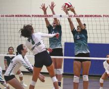 The Lady Bucks lost to Iowa Park and Dumas during bracket play Saturday at Graham Junior High School. The team looked to bounce back Aug. 22 at City View. Photo/Mike Williams