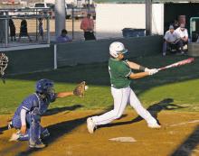 Breckenridge Buckaroo Marco Jaramillo swings at a pitch during a game earlier this month. The Buckaroos split their games last week, losing to Peaster and winning to Millsap. Photo/Kaci Funderburg