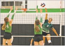 Miley Roberts (8, shown Aug, 29 at Newcastle) had five kills and four digs for the Lady Bucks in a three-set loss at Brock on Friday, Sept. 8 File photo