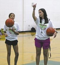 Head Girls Basketball Coach Sidnee Martinez coaches up 4th through 6th grade girls on the proper shooting techniques. Photo/Alex Kielar