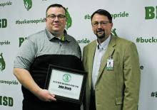 John Brock was recognized as Breckenridge ISD’s 2022-2023 PCAT Bus Driver of the Year during the regular scheduled school board meeting Thursday, March 9. Photo/Stevie Watkins