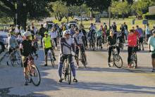 Participants in the 2021 Sloan Everett Pure County Pedal wait at the starting line. This year’s fundraiser will be held this Saturday, Nov. 5 at Breckenridge City Park. File photo