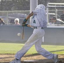 Cooper Wimberley puts bat to ball in the Bucks’ 10-3 win Friday over Early in which he drove in two runs after recording two hits in their 4-2 win Tuesday over the Longhorns. Photo/Alex Kielar