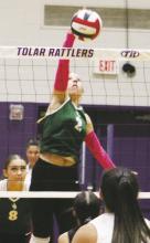 Lane Bartoskewitz takes a swing at the ball during the third set of the Lady Bucks’ 3-0 loss Friday, Oct. 11 at Tolar High School. Photo/Mike Williams