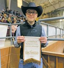 Colt Nelson of the Woodson FFA Chapter, was Champion Ag Mechanics Showman at the San Angelo Stock Show, held Thursday, Feb, 2 through Saturday, Feb. 4. He also earned a blue ribbon on his dog trailer at both Fort Worth and San Angelo. Contributed photo
