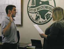 Blake Hamilton was sworn in as Breckenridge City Commissioner Place 1 during the regular meeting Tuesday, Oct. 11. Hamilton will fill the unexpired term of Gregory Akers, who resigned following a disagreement during an August meeting. Photo/Stevie Watkins