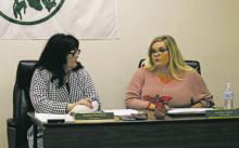Breckenridge City Manager Cynthia Northrop, left, and City Secretary Jessica Sutter speak during the Tuesday, Dec. 6 city commissioners meeting. Photo/Stevie Watkins