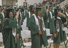 The Class of 2025 graduates turn their tassels to the left after being instructed by Superintendent of Schools Prairie Freeman during the graduation ceremony held Friday, May 23. Photo/Alex Kielar