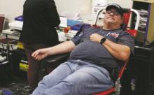 Breckenridge Fire Department Chief Malcolm Bufkin donates blood at the 2024 Battle of the Badges Blood Drive. BFD was named last year’s winner. Archive photo
