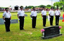 Les Strickland (far right) and other American Volunteer Reserve members perform full military honors at a veteran’s funeral. Contributed Photo/Les Strickland