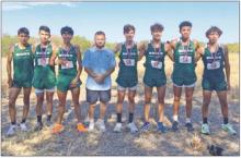 Left to right: Carlos Alvarado, Gabe Garcia, Nathan Oxte, Coach Donny Funderburg, Adrian Saucedo, Chance Stewart, Andrew White, Erik Saucedo. Contributed photo/Donny Funderburg
