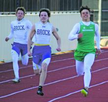 Sawyer Wimberley (right) took first place in the boys 200-meter dash with his time of 22.51 seconds Saturday, March 18 at the PK Relays in Graham. Photo/Mike Williams