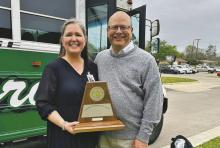 BJHS Band Director Melissa Barrow and BHS Band Director Joe Barrow with the UIL Sweepstakes trophy that the BJHS band earned earlier this month at the UIL junior high band competition at Stephenville High School. Photos/Contributed