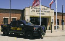 A wreath placed on Wayne McMullen’s patrol car in front of the Stephens County Law Enforce-Center following his death last week as community members paid their respects.
