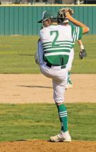 Buckaroo Camden Escalon throws a pitch during the team’s win Tuesday, April 11 over Eastland. Photo/Stevie Watkins