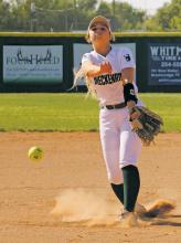 Lady Buckaroo Chloe Whitmire throws a pitch during the team’s win Tuesday, April 11 over Eastland. Photo/Stevie Watkins