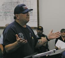 (Photo/Alex Kielar) Breckenridge Fire Chief Malcolm Bufkin speaks to the city commission during a meeting earlier this year in which the future of the fire station was discussed, with BFD currently being housed in temporary housing on the northwest side of the lot where the old fire station resides. 
