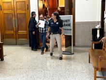 Norman Acosta, found guilty of indecency with a child by sexual contact, walks out of the 90th Judicial District courtroom Tuesday, July 16, after the second day of the guilt/innocence phase of trial. He was sentenced the following day to life in the correctional institutions division of the Texas Department of Criminal Justice. Photo/Mike Williams