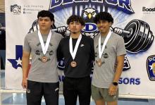 Breckenridge High School powerlifters Erik Saucedo, Leo Mendoza and Eduardo Salazar qualified for the Texas High School Powerlifting Association’s State Championships. The competition will be held Friday, March 27 at the Taylor County Expo Center in Abilene. (Contributed photo)
