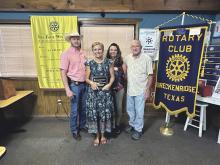 Stephens County Sheriff Kevin Roach was awarded with a plaque from Colleen Horan of Carter BloodCare and Battle of the Badges co-coordinators Les and Sherry Strickland during the Rotary Club of Breckenridge’s weekly meeting Tuesday,  Aug. 8. File photo