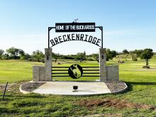 A collaborative effort involving the Breckenridge Downtown Development Council, Texas State Technical College and local donors led to the installation of a new Breckenridge sign outside of the Breckenridge Country Club golf course. Photo/Mike Williams