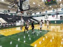 Jackson Curtis (1, shown Friday, Feb. 9 against Millsap) scored nine points in a 70-52 loss Tuesday, Feb. 13 against Brock.  Photo/Mike Williams
