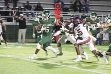 Alexis Franco (6) led the Buckaroos with 107 receiving yards, 1 receiving touchdown and threw a 17-yard touchdown pass in the fourth quarter of the Buckaroos’ 42-20 home loss Friday, Oct.13 to Vernon. Photo/Mike Williams
