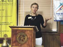 Carter BloodCare representative Colleen Horan speaks about the eighth annual Battle of the Badges Blood Drive. This year’s drive will take place June 6-7. Photo/Mike Williams
