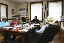 Stephens County Judge Michael Roach discusses what the county must do next following Stephens County Treasurer Sharon Trigg's pending resignation Monday, Oct. 22 at the Stephens County Courthouse. Photo/Mike Williams