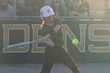 Paisley Herring takes a hack at a pitch during the Lady Bucks District opening win Wednesday, March 5 over Comanche in which she was one of three hitters in the lineup to record two hits. 