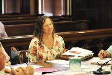 Stephens County Treasurer and Budget Officer Kelsey Cornwall discusses a draft of the fiscal year 2025 budget with commissioners during their Monday, July 22 meeting. Photo/Mike Williams